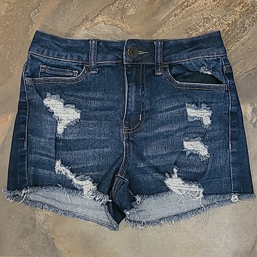 SO Brand Stretch Denim Distressed Shorts High Rise Shortie 5/27 - Picture 3 of 9